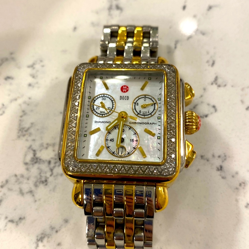 Michele Deco Two-Tone 18k Gold Diamond Watch